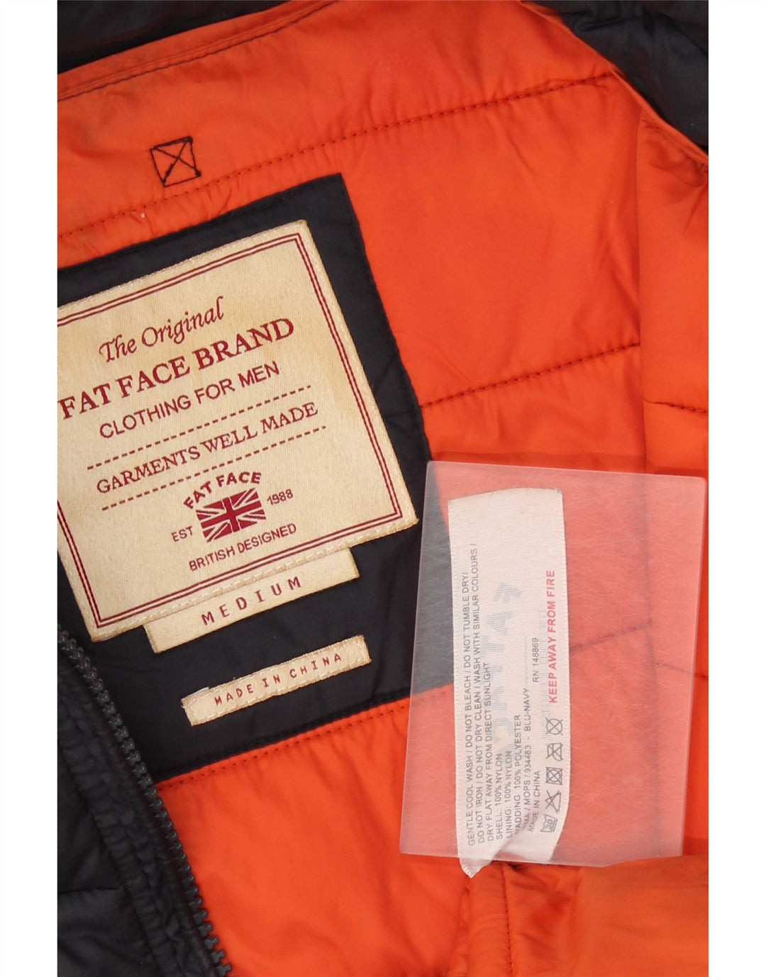 Jaqueta acolchoada masculina FAT FACE UK 38 nylon azul marinho médio