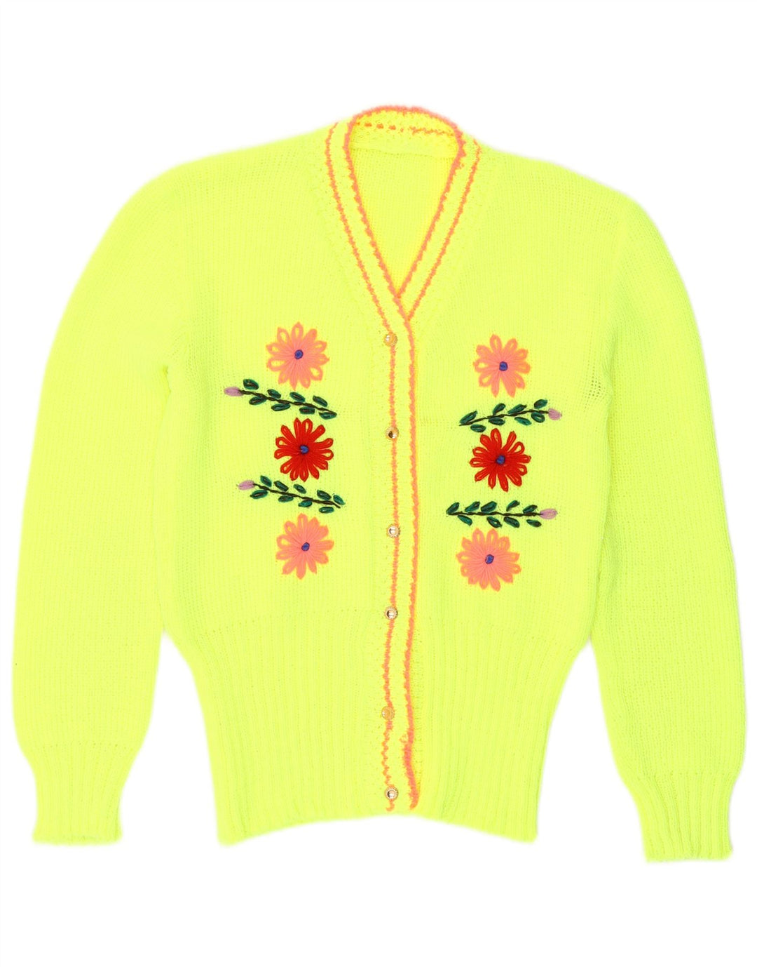 Suéter Cardigan Feminino Vintage Reino Unido 14 Floral Verde Médio