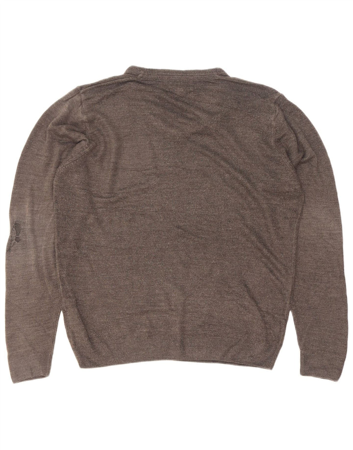 Suéter masculino Marks & Spencer com decote em V cinza médio acrílico