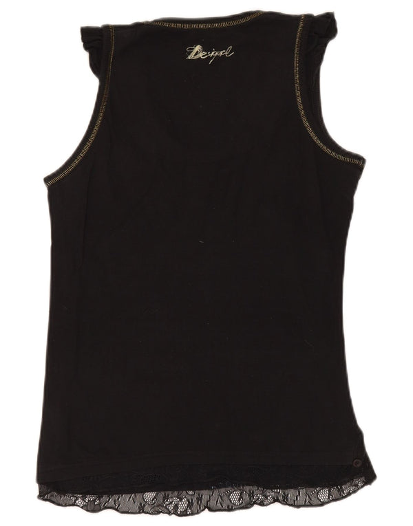 Desigual Womens Vest Top UK 12 Médio Algodão Geométrico Preto