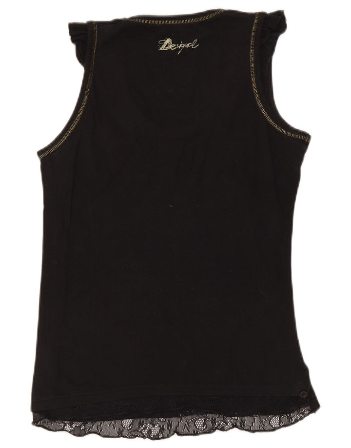 Desigual Womens Vest Top UK 12 Médio Algodão Geométrico Preto