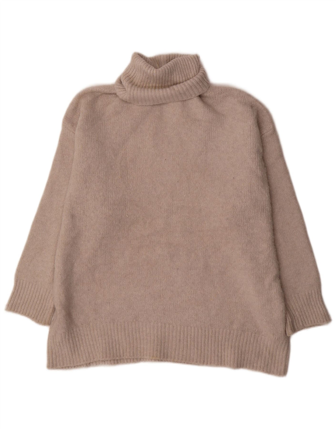 Zara Suéter feminino oversized com gola redonda Reino Unido 14 poliéster bege médio