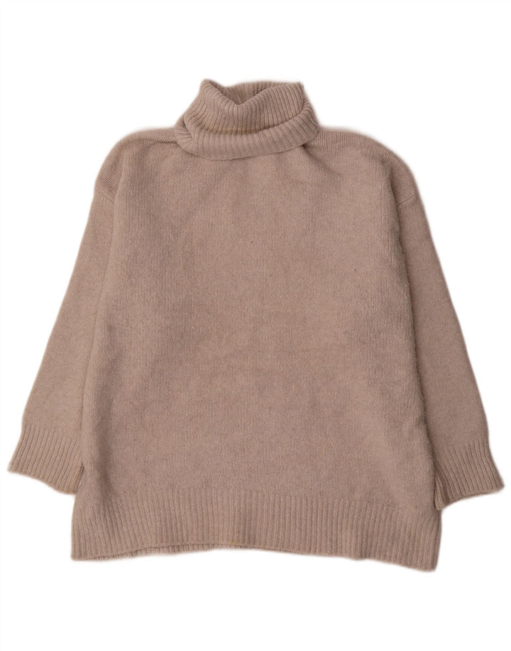 Zara Suéter feminino oversized com gola redonda Reino Unido 14 poliéster bege médio