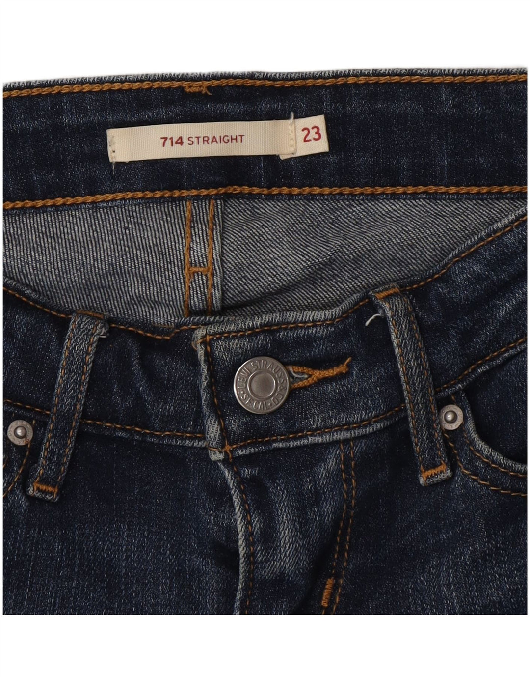 Calça jeans feminina Levi's 714 Straight W23 L33 azul algodão