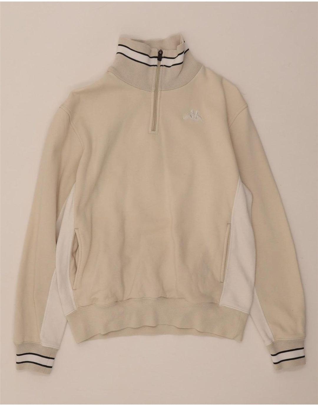 Suéter feminino Kappa com zíper e gola UK 14 bloco colorido bege médio