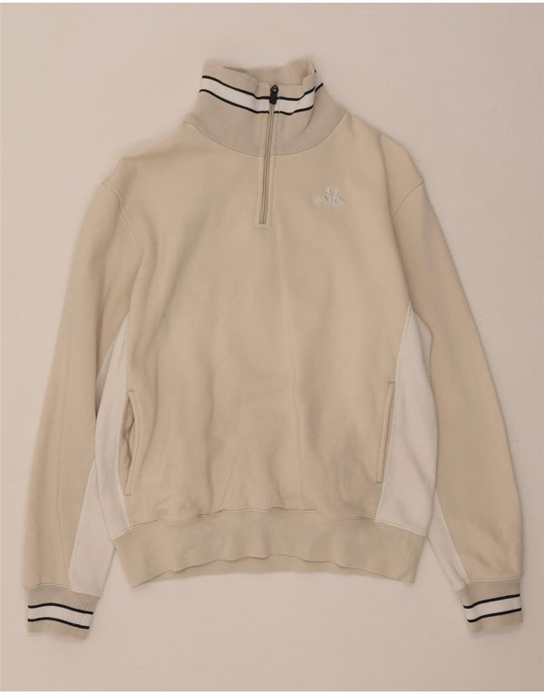 Suéter feminino Kappa com zíper e gola UK 14 bloco colorido bege médio