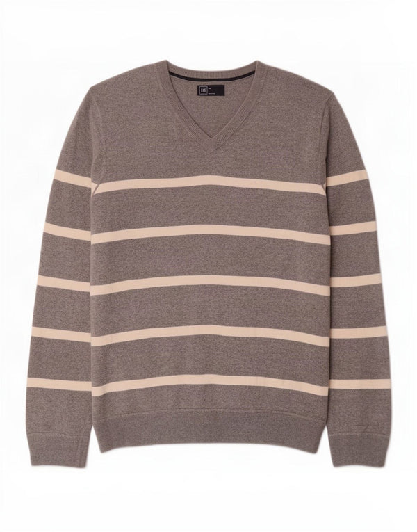 Suéter masculino Gap com decote em V XL algodão listrado cinza