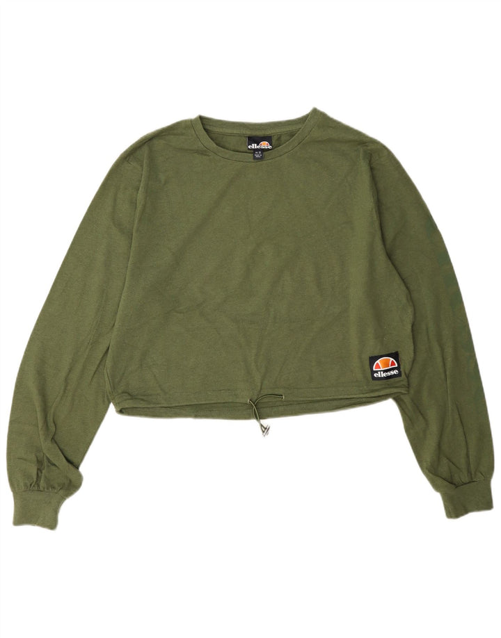 Ellesse Crop Top Feminino Manga Longa Reino Unido 12 Algodão Verde Médio