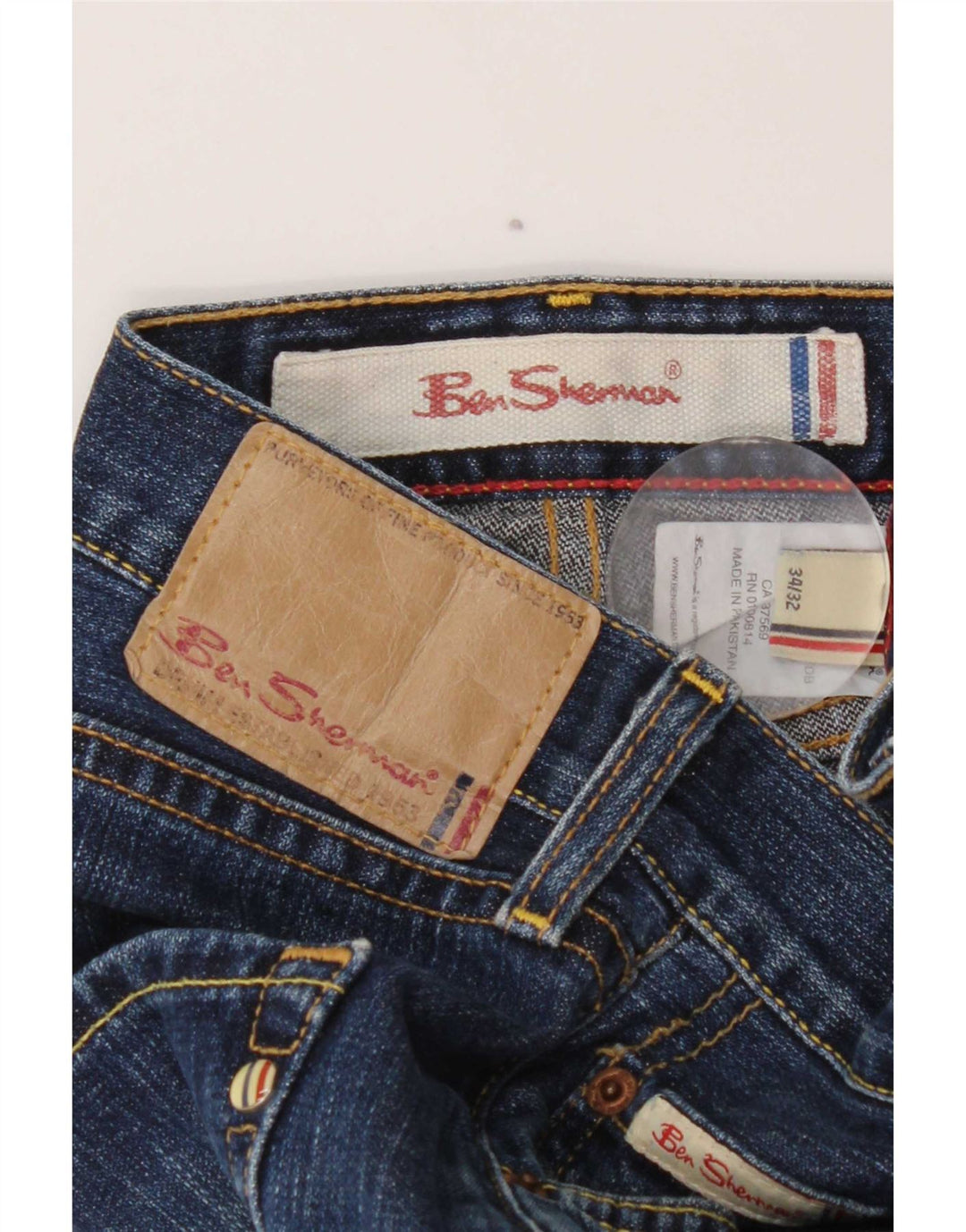 Ben Sherman Calça jeans reta masculina W34 L32 algodão azul