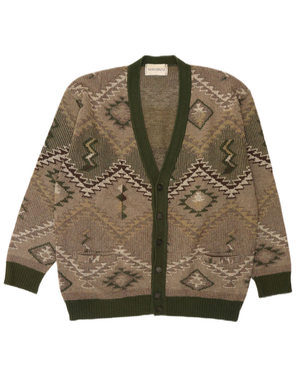 Suéter cardigã masculino vintage grande lã geométrica verde