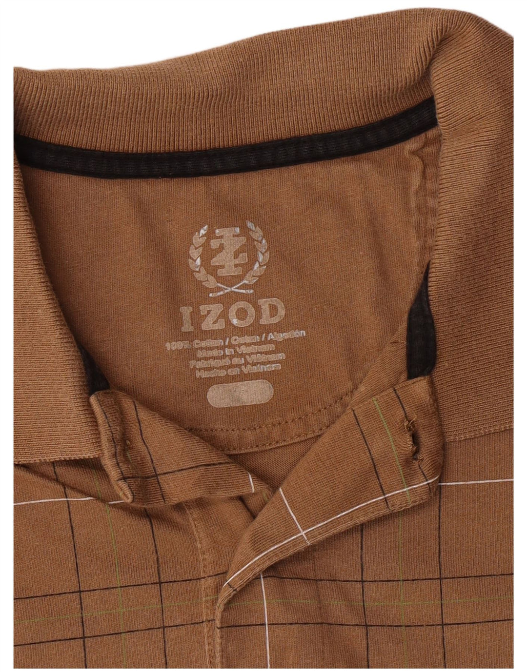 Camisa polo masculina Izod de algodão geométrico marrom médio