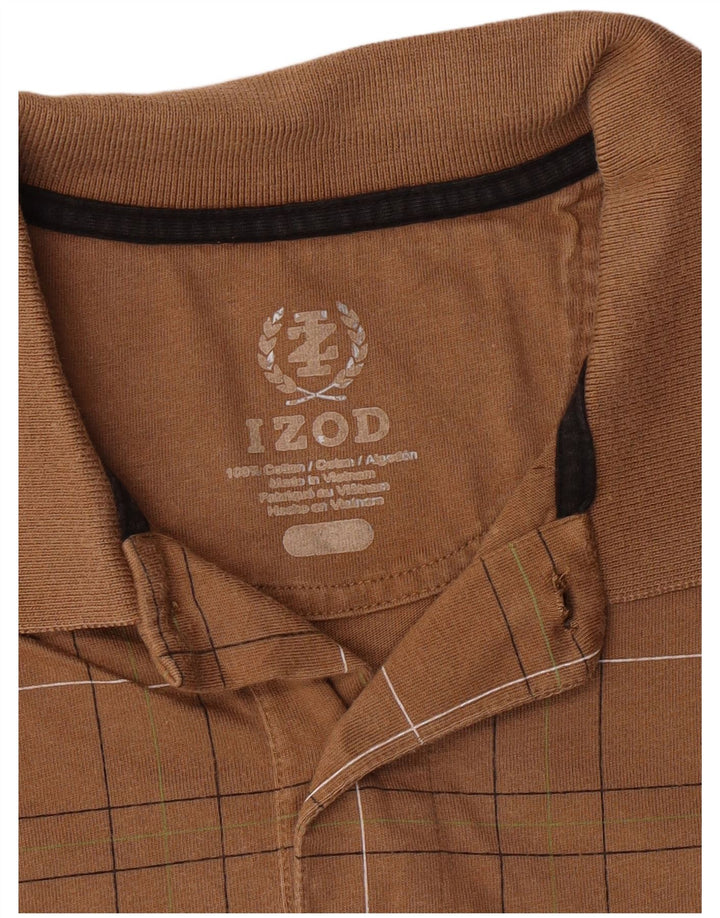 Camisa polo masculina Izod de algodão geométrico marrom médio