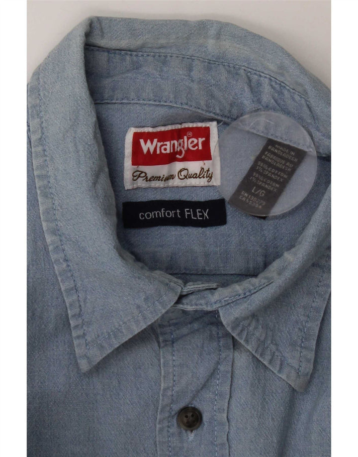 Camisa jeans masculina Wrangler grande algodão azul