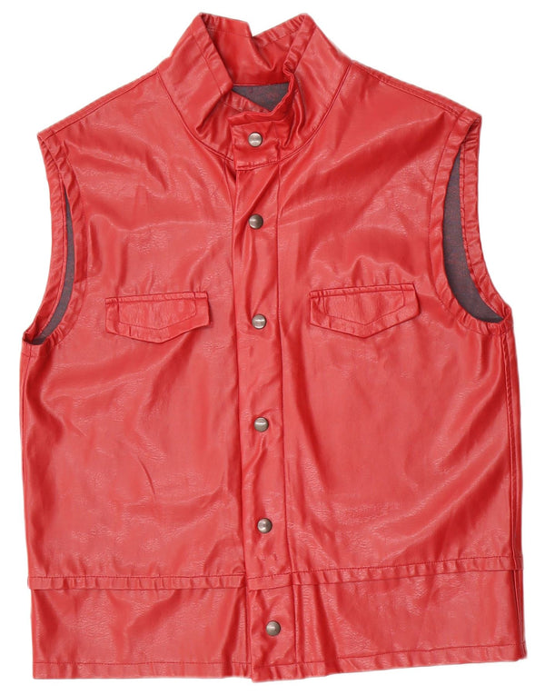 Colete feminino vintage de couro sintético UK 16 grande vermelho