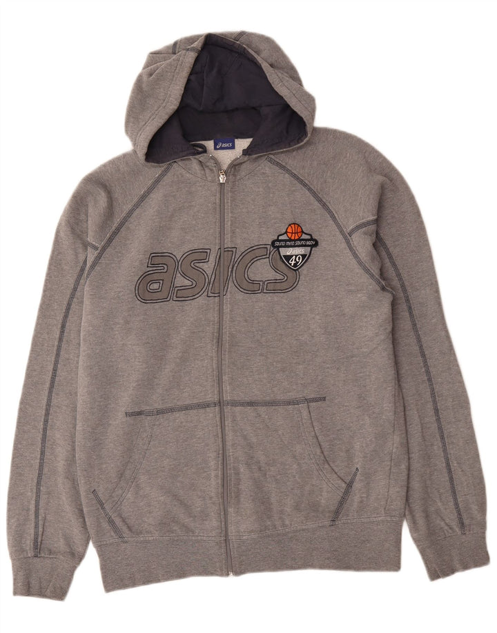Suéter masculino Asics Graphic Zip com capuz grande algodão cinza