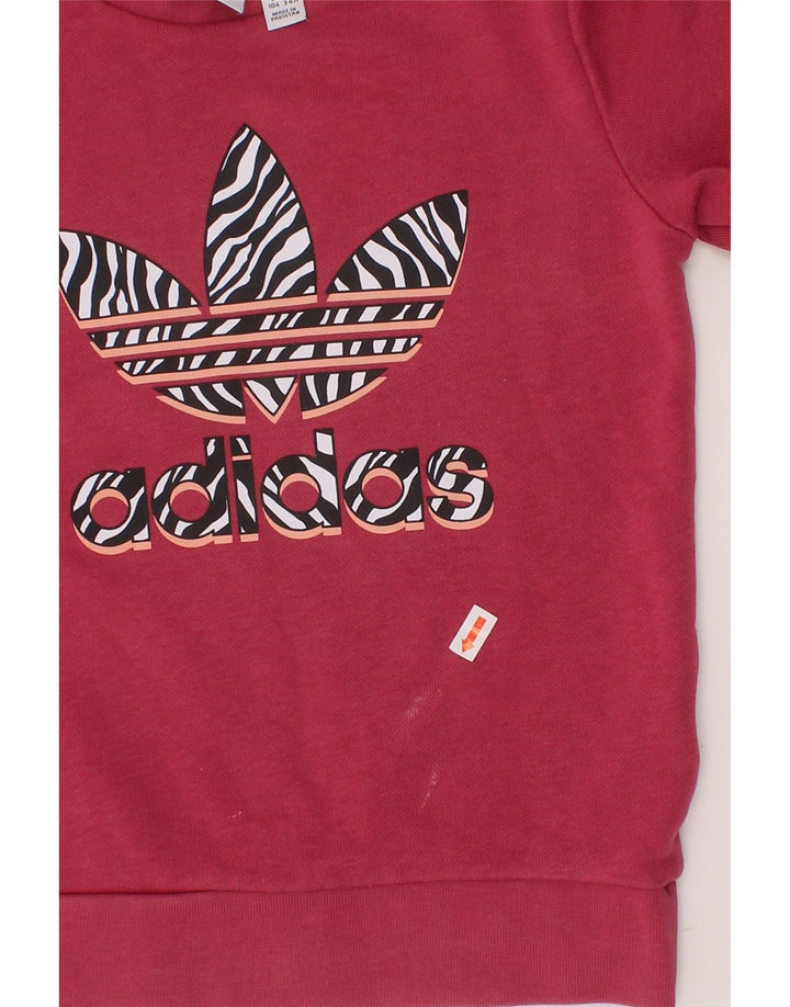 ADIDAS Girls Graphic Sweatshirt Jumper 3-4 Years Pink Cotton Vintage Adidas and Second-Hand Adidas from Messina Hembry 