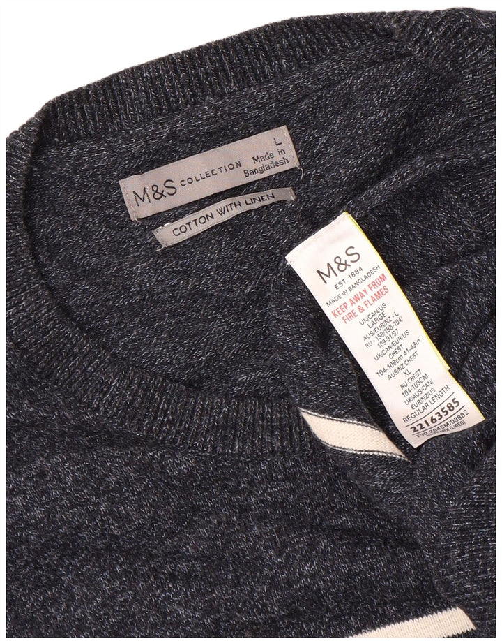 Suéter masculino Marks & Spencer com gola redonda grande listrado azul marinho