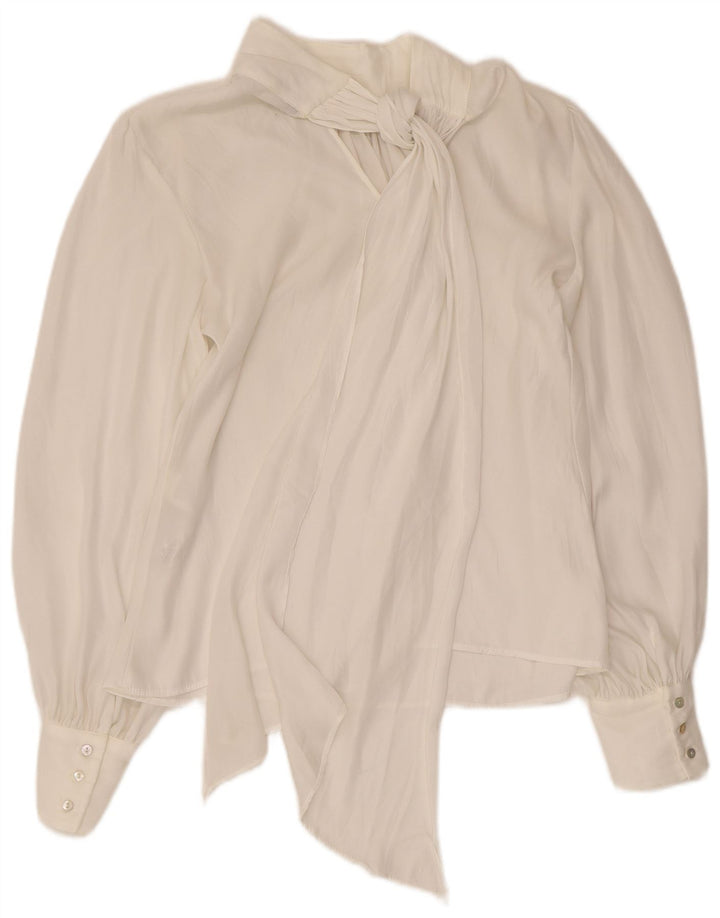 Blusa feminina de manga comprida Zara UK 12 poliéster branco médio