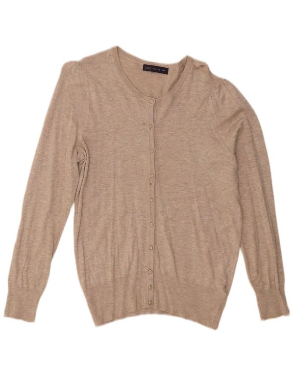 Suéter cardigã feminino Marks & Spencer Reino Unido 14 viscose manchada bege médio