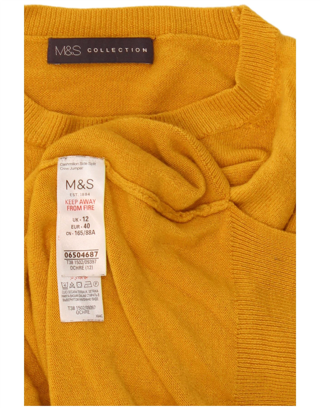 Suéter feminino Marks & Spencer com gola redonda Reino Unido 12 acrílico amarelo médio
