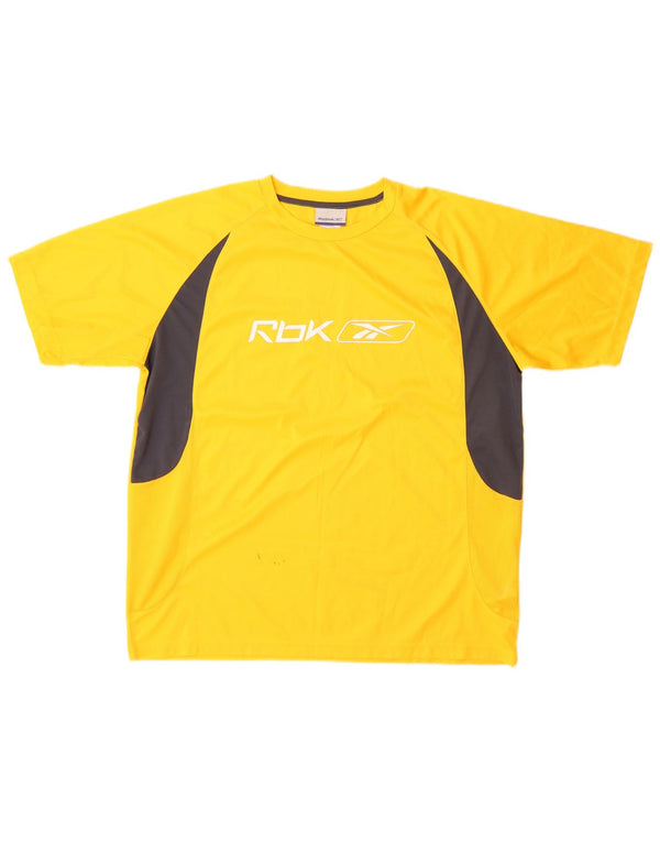 Reebok Mens Graphic T-Shirt Top Grande Amarelo Colorblock Poliéster