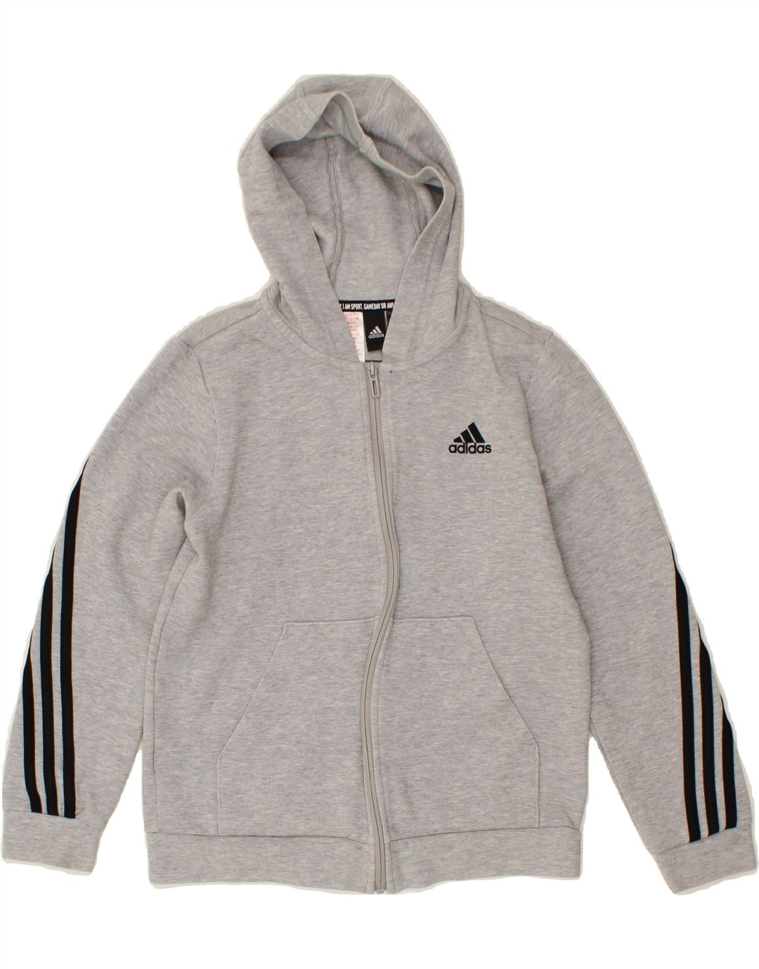 ADIDAS Boys Zip Hoodie Sweater 11-12 Years Grey Cotton Vintage Adidas and Second-Hand Adidas from Messina Hembry 
