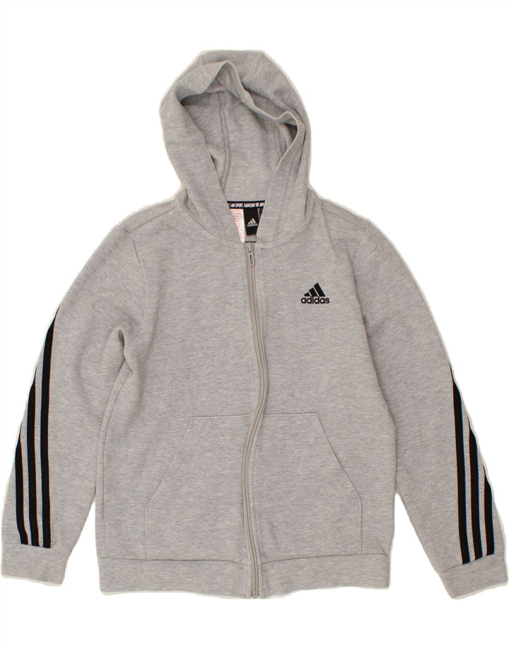 ADIDAS Boys Zip Hoodie Sweater 11-12 Years Grey Cotton Vintage Adidas and Second-Hand Adidas from Messina Hembry 