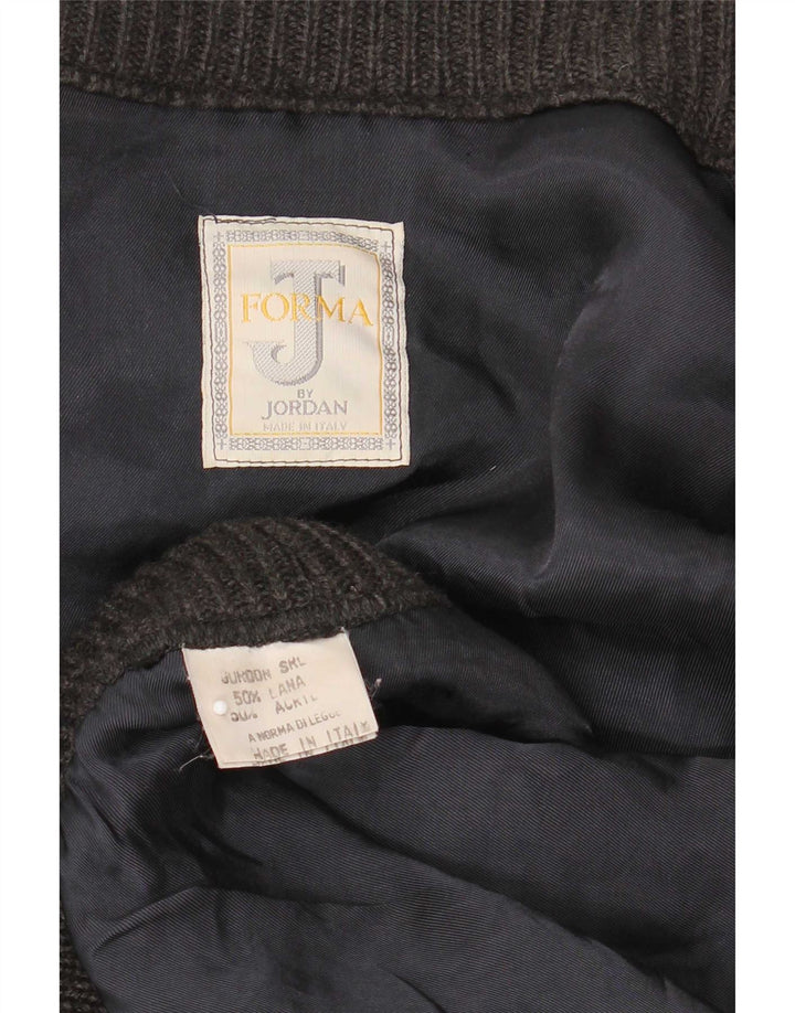 Suéter cardigã masculino vintage 2XL lã cinza
