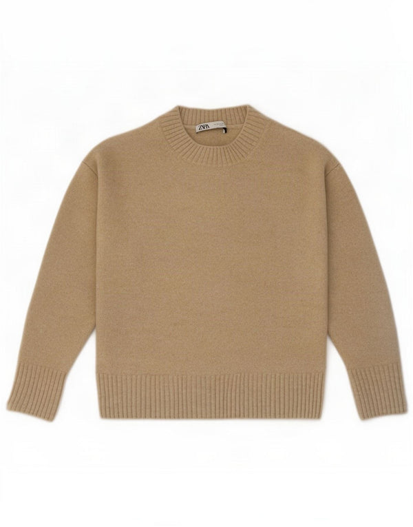 Zara Suéter feminino oversized com gola de tartaruga Reino Unido 6 XS Bege Acrílico