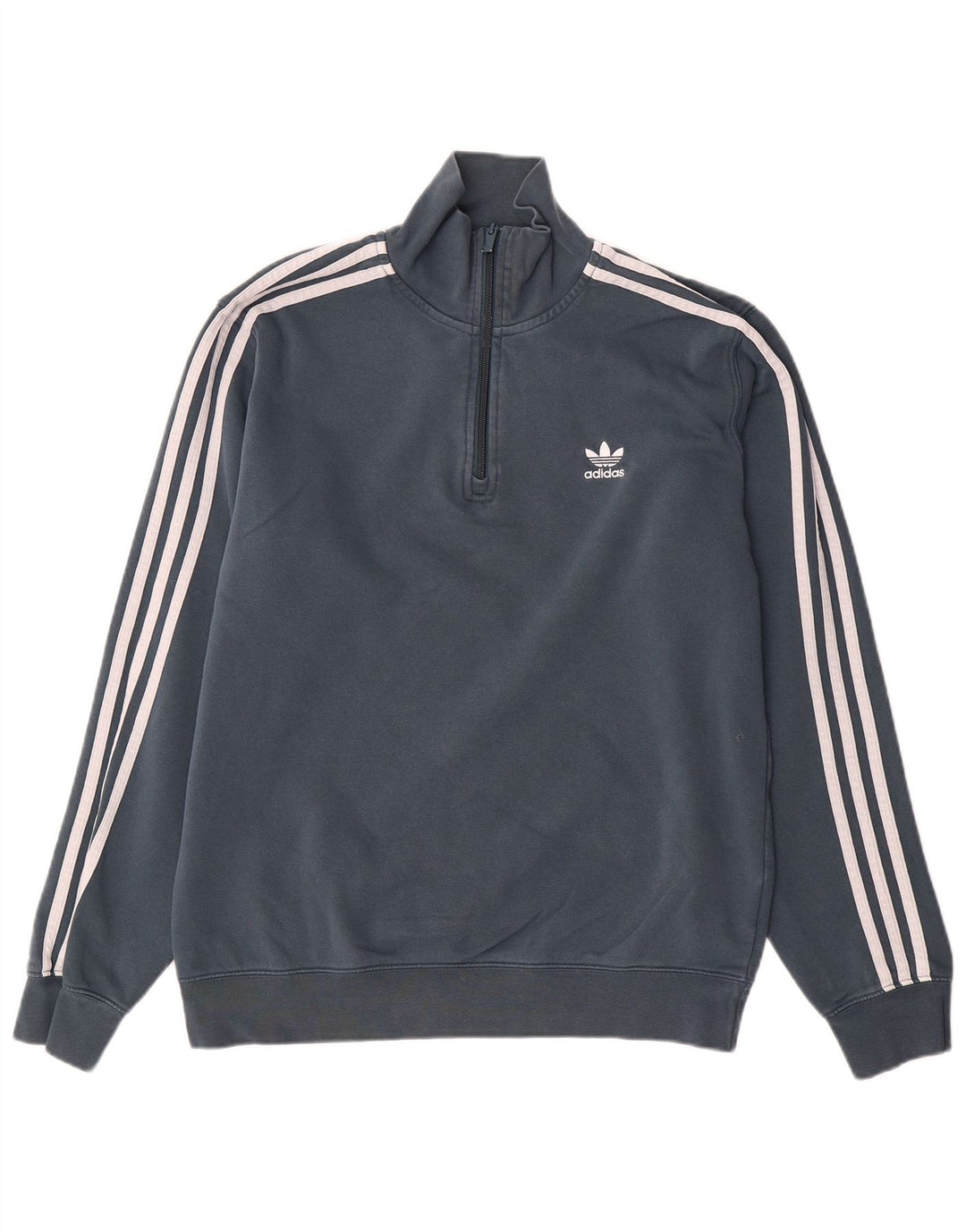 Adidas Mens Zip Neck Moletom Jumper Médio Algodão Cinza