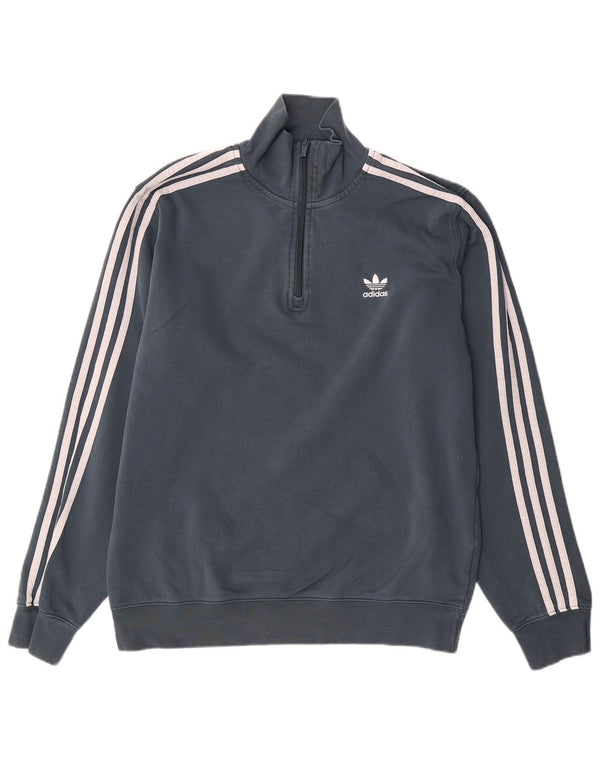 Adidas Mens Zip Neck Moletom Jumper Médio Algodão Cinza