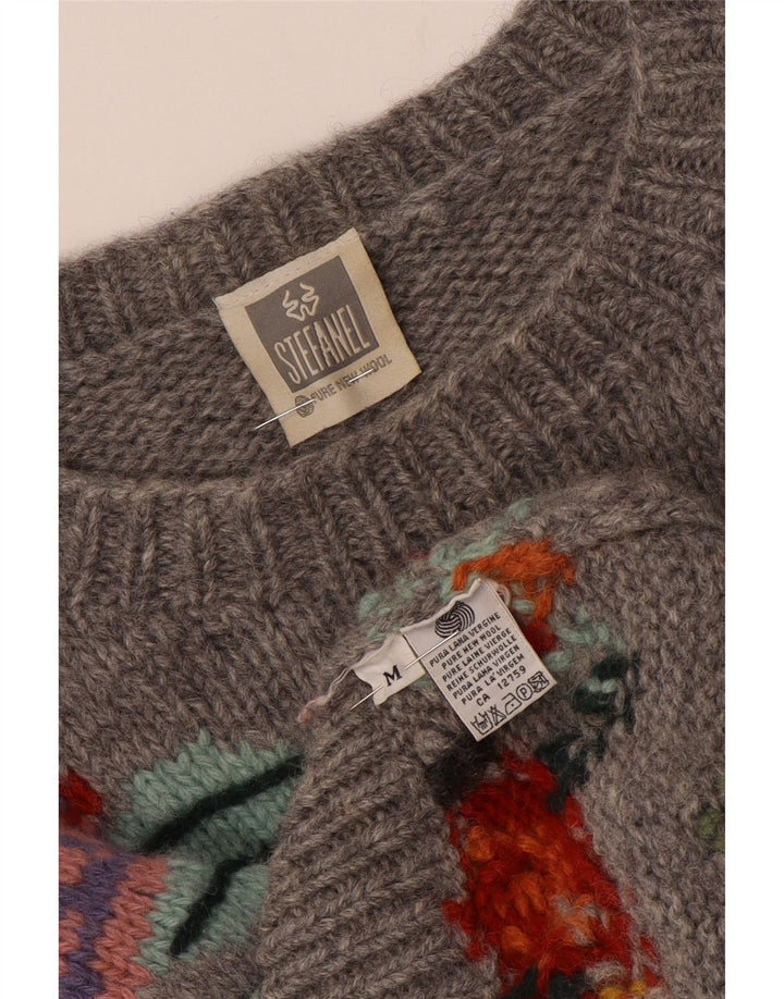 Suéter feminino STEFANEL com gola canoa Reino Unido 14 cinza médio floral