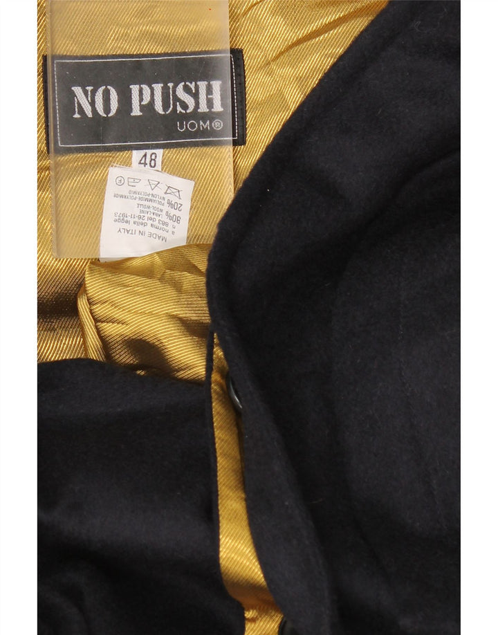 Sobretudo masculino vintage com capuz IT 48 lã azul marinho médio