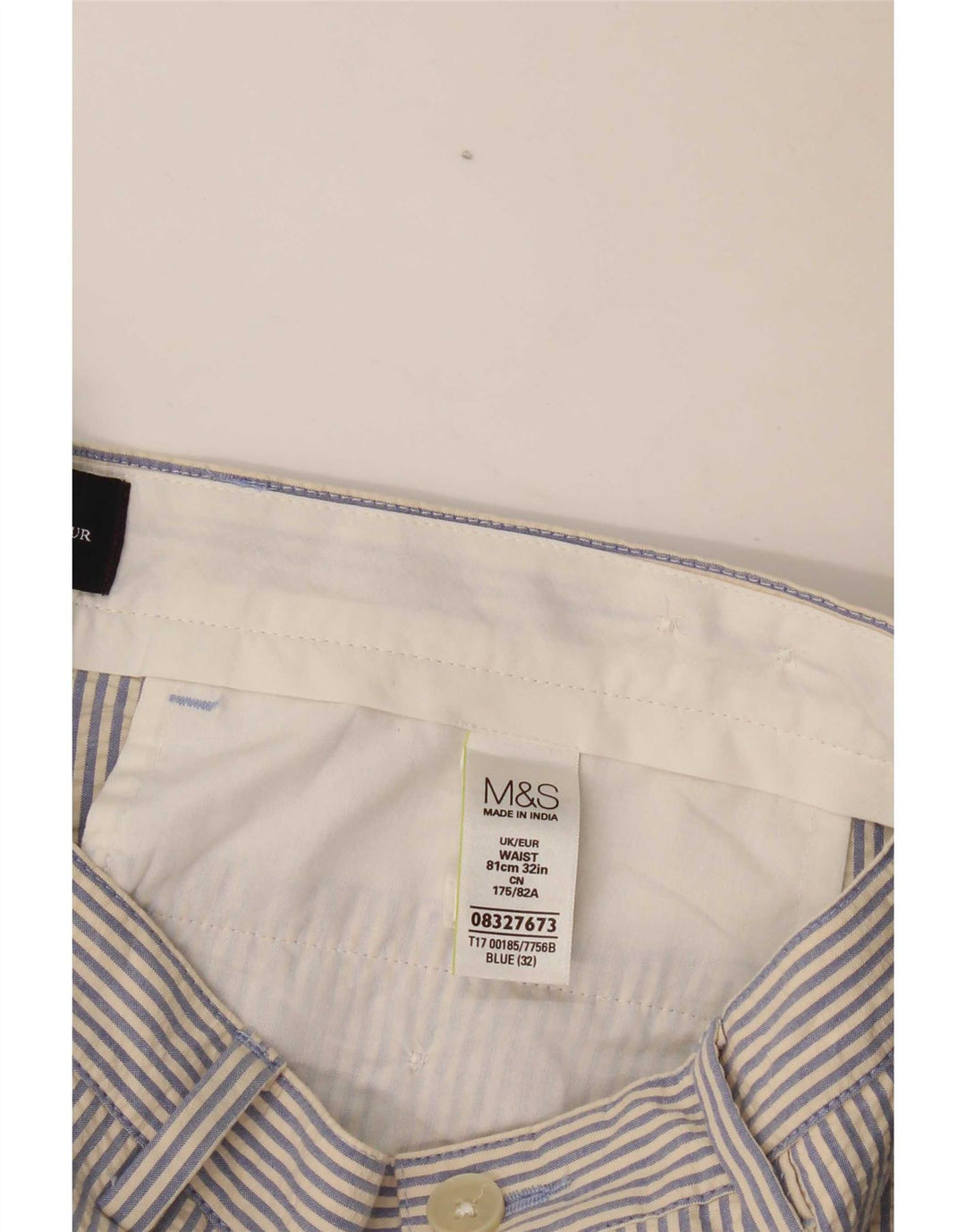 Shorts chino masculino Marks & Spencer W32 algodão listrado azul médio