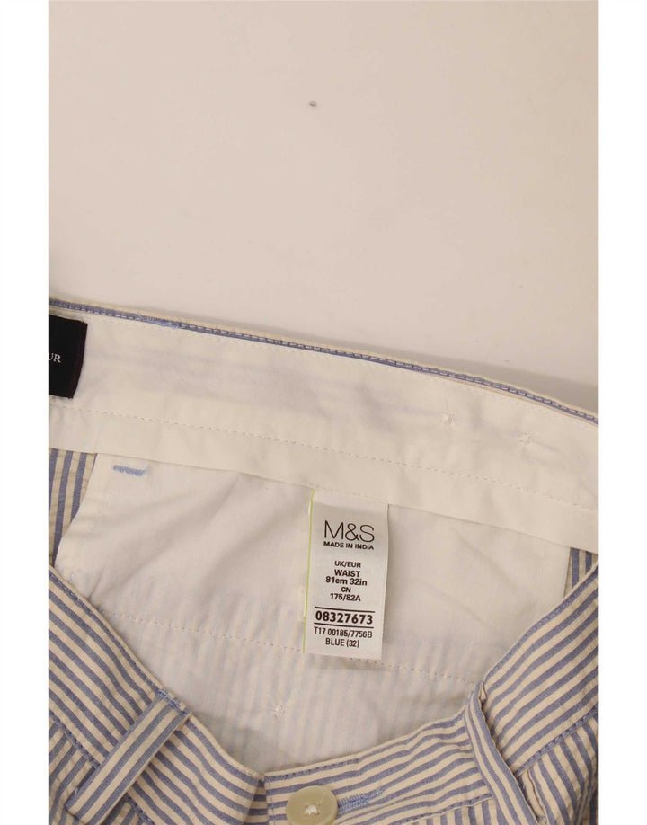 Shorts chino masculino Marks & Spencer W32 algodão listrado azul médio