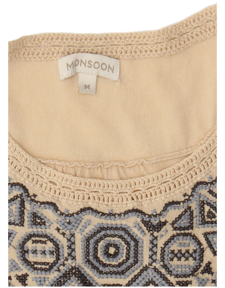 Blusa feminina Monsoon UK 14 médio bege Fair Isle