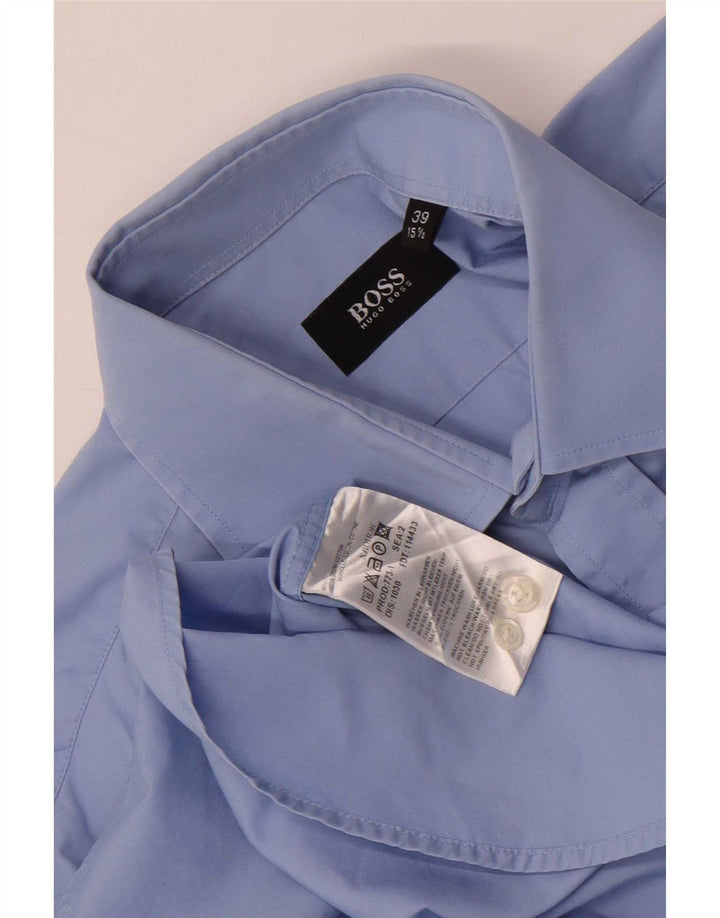 Camisa masculina Hugo Boss tamanho 39 15 1/2 algodão azul médio