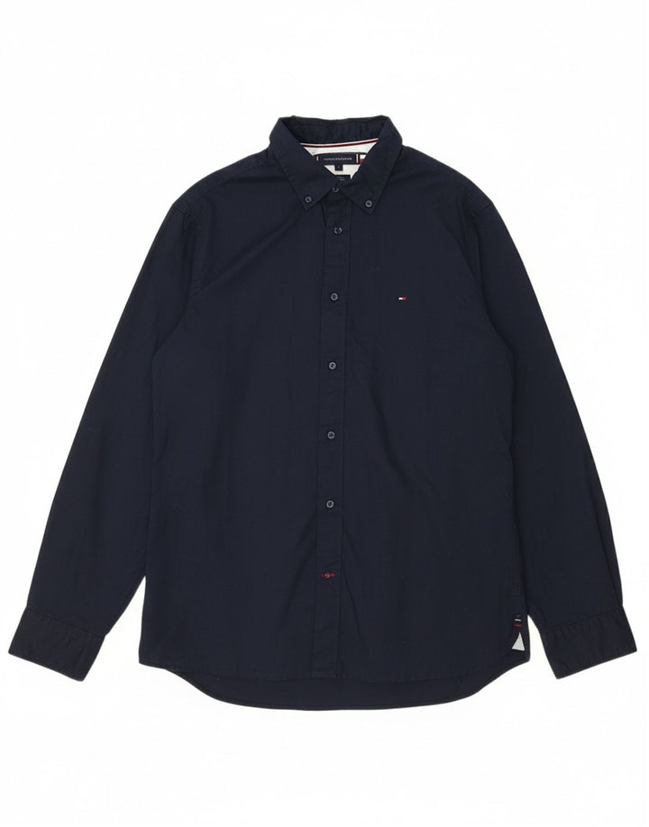 Camisa masculina TOMMY HILFIGER Flex Regular Fit grande algodão azul marinho