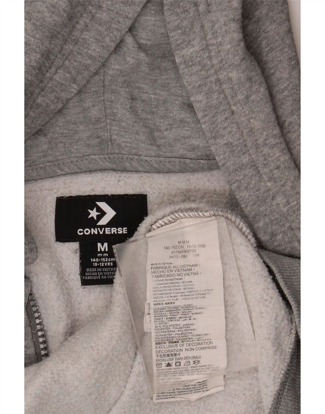Suéter Converse Boys Zip com capuz 10-11 anos cinza médio algodão manchado