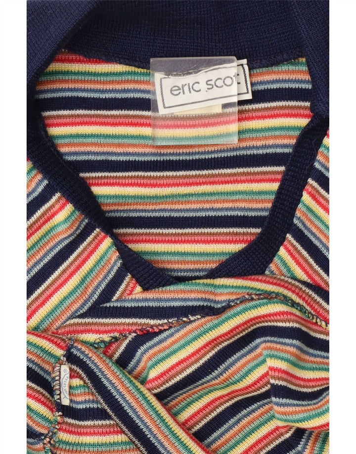 Blusa de malha feminina vintage UK 12 listrada média multicolorida