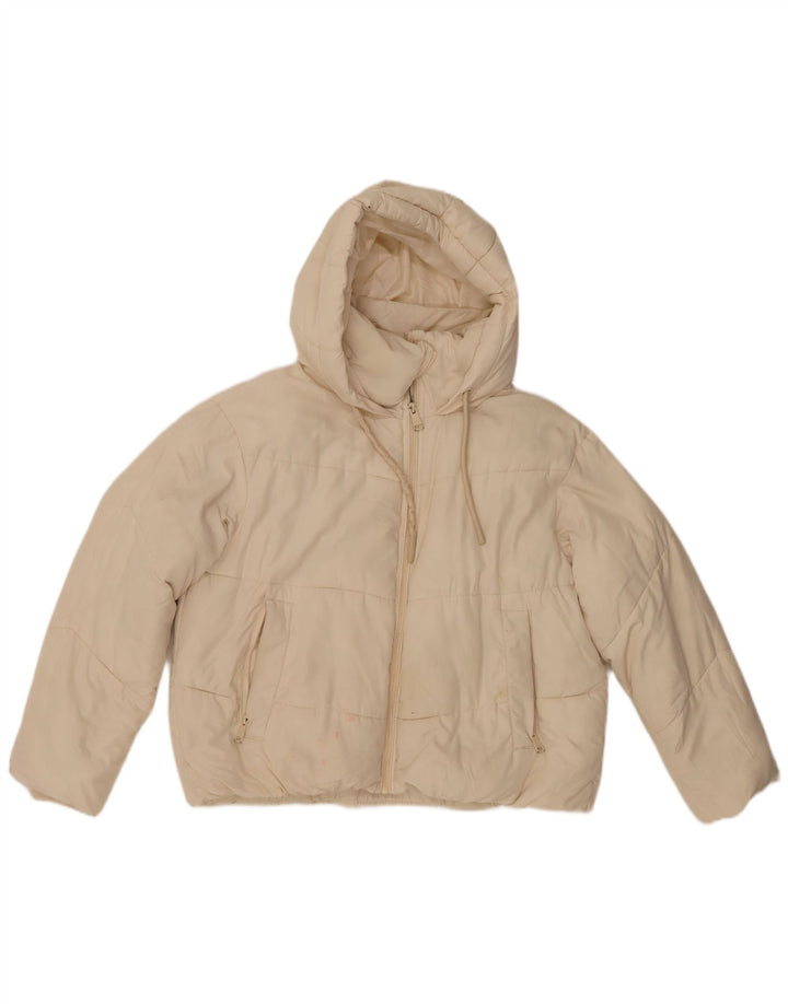Jaqueta acolchoada com capuz grande Zara para mulher UK 6 XS poliéster branco