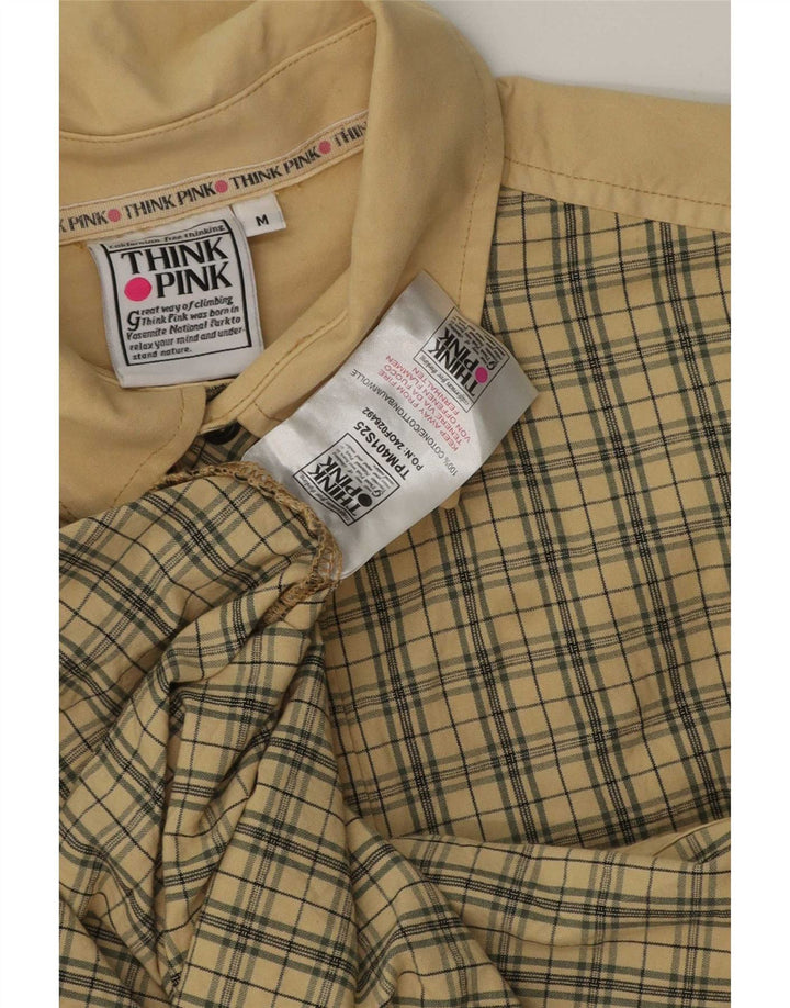 Camisa masculina Think Pink de algodão xadrez bege médio