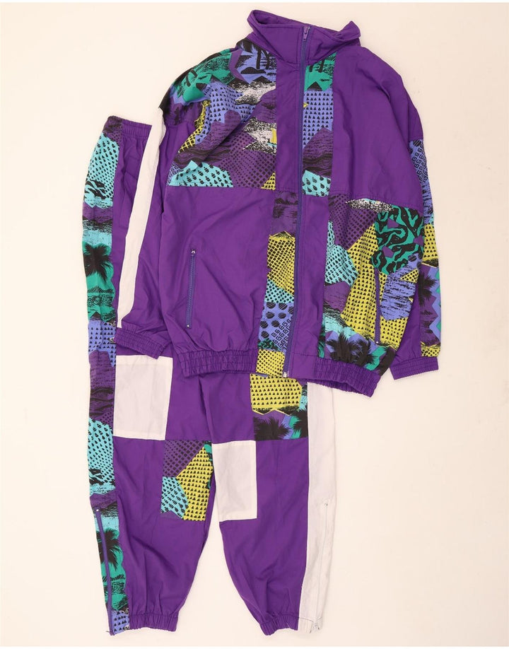 Fato de treino feminino vintage folgado completo Reino Unido 16 patchwork roxo grande