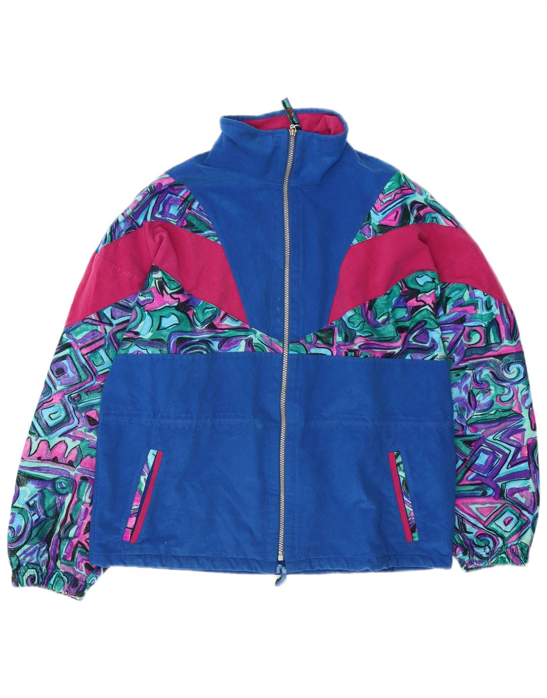 Jaqueta feminina Terinda de grandes dimensões para agasalho Reino Unido 14 azul médio geométrico