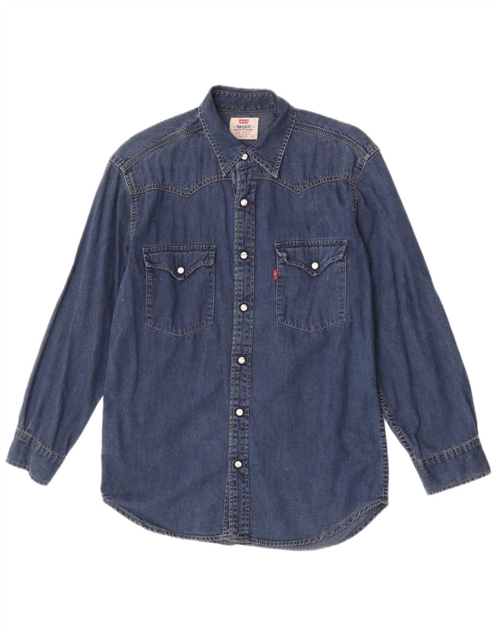 Camisa jeans masculina Levi's pequena azul algodão