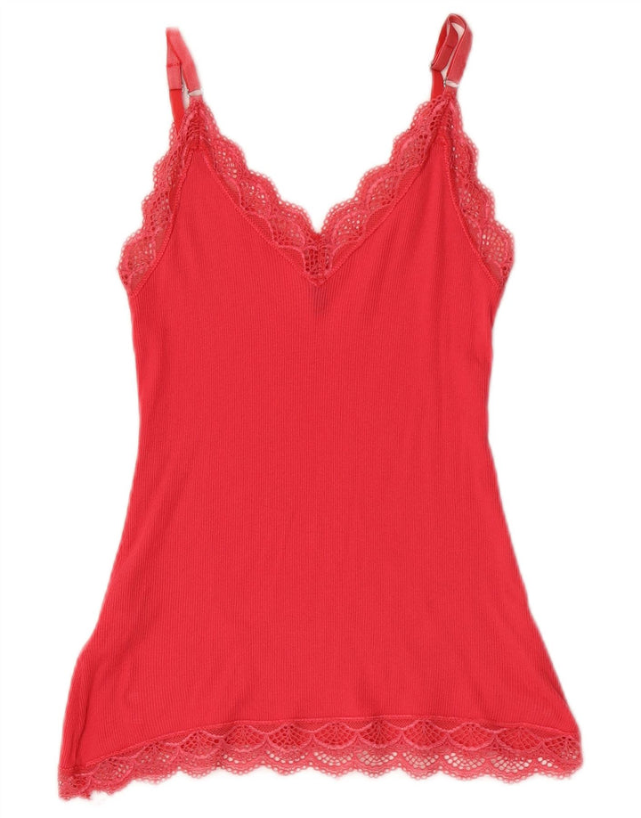 Benetton Cami Top Feminino UK 8 Pequeno Algodão Rosa