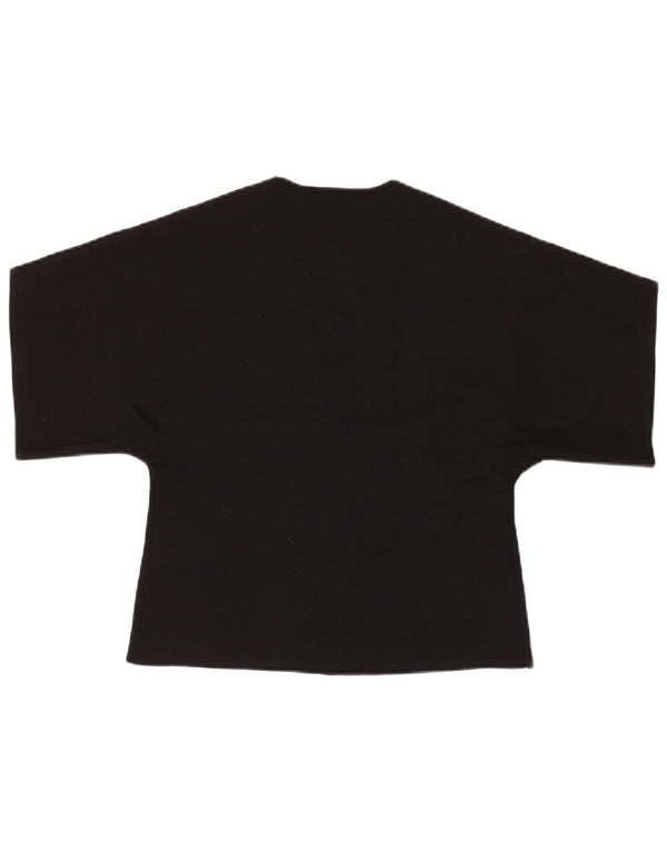 Zara Womens Short Sleeve Crop Top UK 12 Médio Preto Poliéster