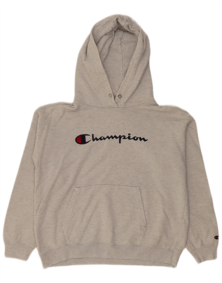 CHAMPION Suéter masculino com capuz gráfico grande algodão cinza