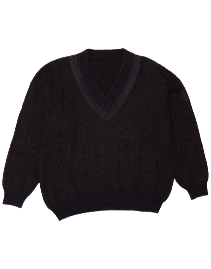 Suéter masculino vintage com decote em V XL xadrez roxo