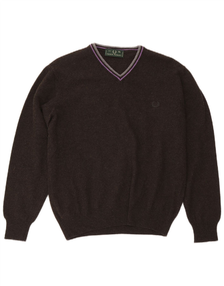 Fred Perry Suéter masculino com decote em V XL lã preta